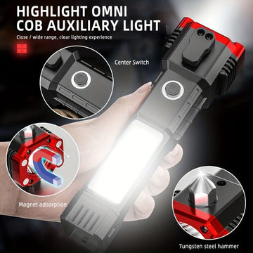 Powerful, Rechargeable Water resistant, Power Bank, Hammer & Bladder Attached LED Flashlight: Versatile, Multifunctional Lighting Solution!