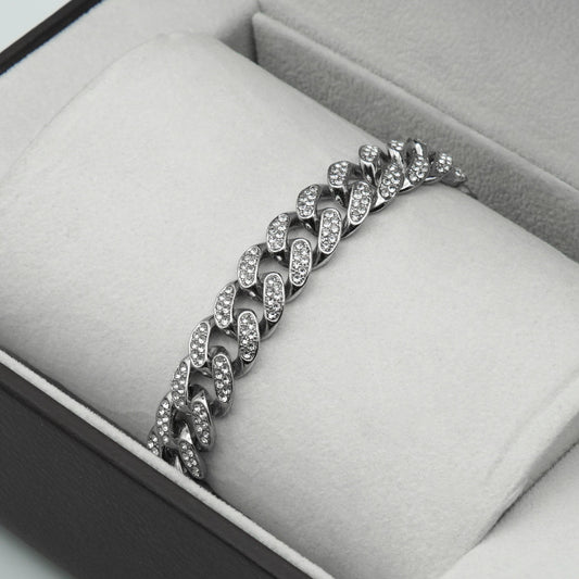 Luxury Silver Cuban Link with Crystals Bracelet